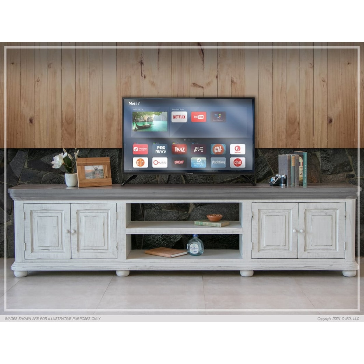 International Furniture Direct Luna  93-Inch TV Stand with Storage