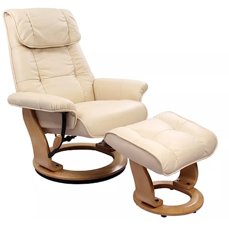 Reclining Chair and Ottoman w/ Natural Wood