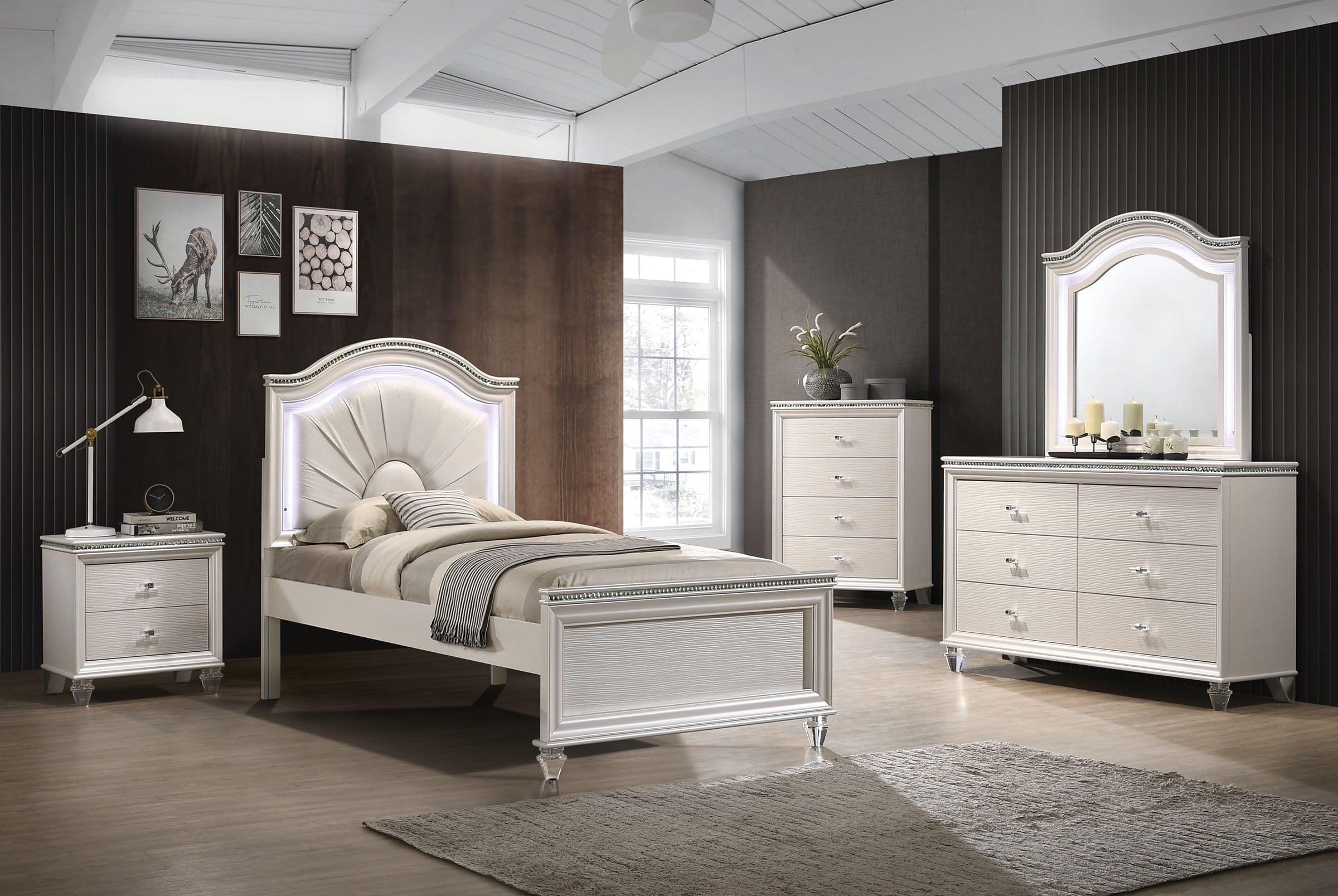 Twin Bed with Upholstered Headboard
