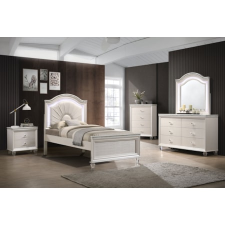 Twin Bed with Upholstered Headboard