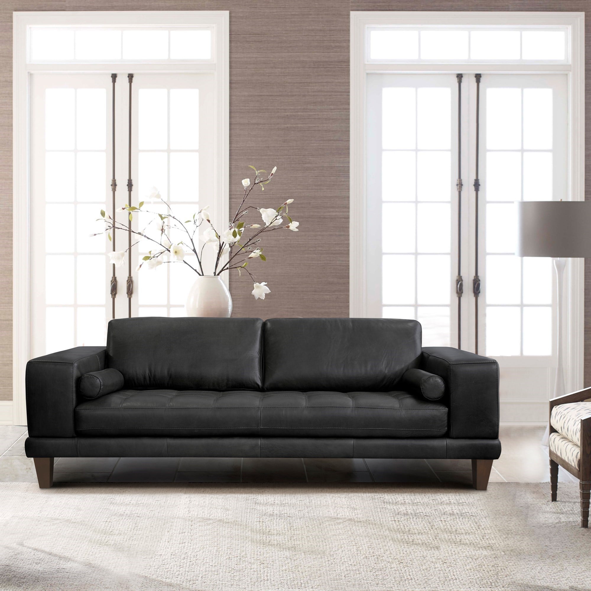 Armen Living Wynne Upholstered Sofa with Bolster Pillows