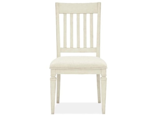 Transitional Farmhouse Slat Back Upholstered Dining Side Chair