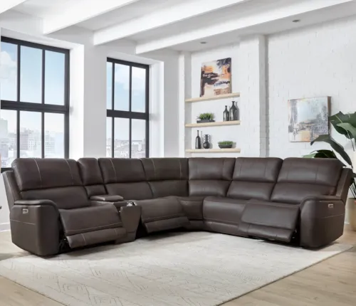 Casual 6-pc. Leather Power Reclining Sectional with USB Ports