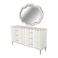 Transitional 6-Piece Dresser and Mirror with Velvet-lined Drawers