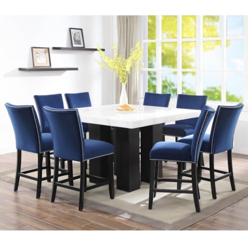9 Piece Counter Height Dining Set with Marble Top