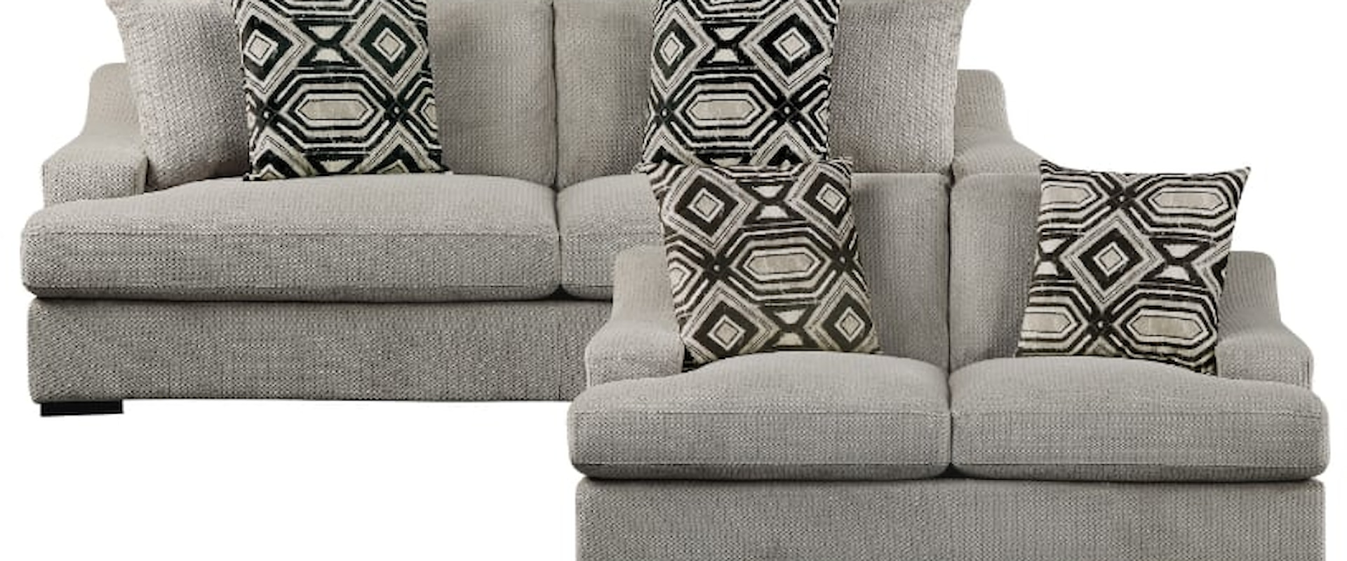 Contemporary 2-Piece Living Room Set with Decorative Throw Pillows