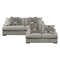 Contemporary 2-Piece Living Room Set with Decorative Throw Pillows