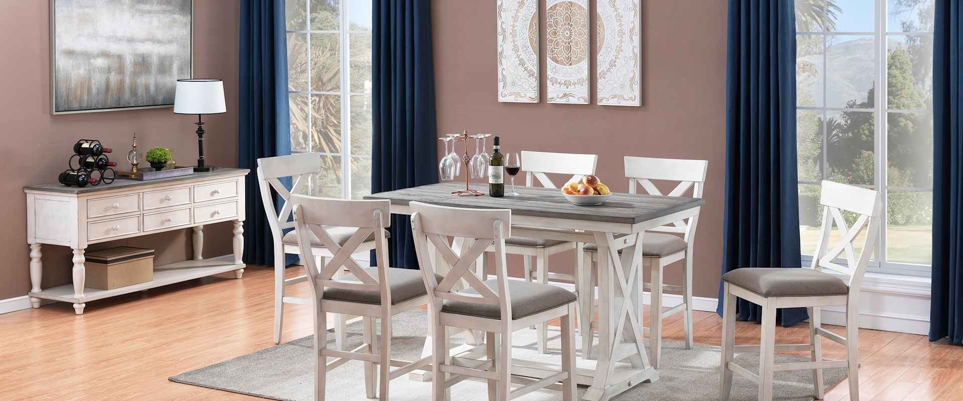 Farmhouse 7-Piece Counter-Height Dining Set