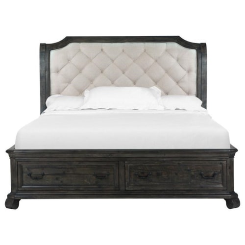 Traditional Queen Sleigh Bed with Storage Drawers