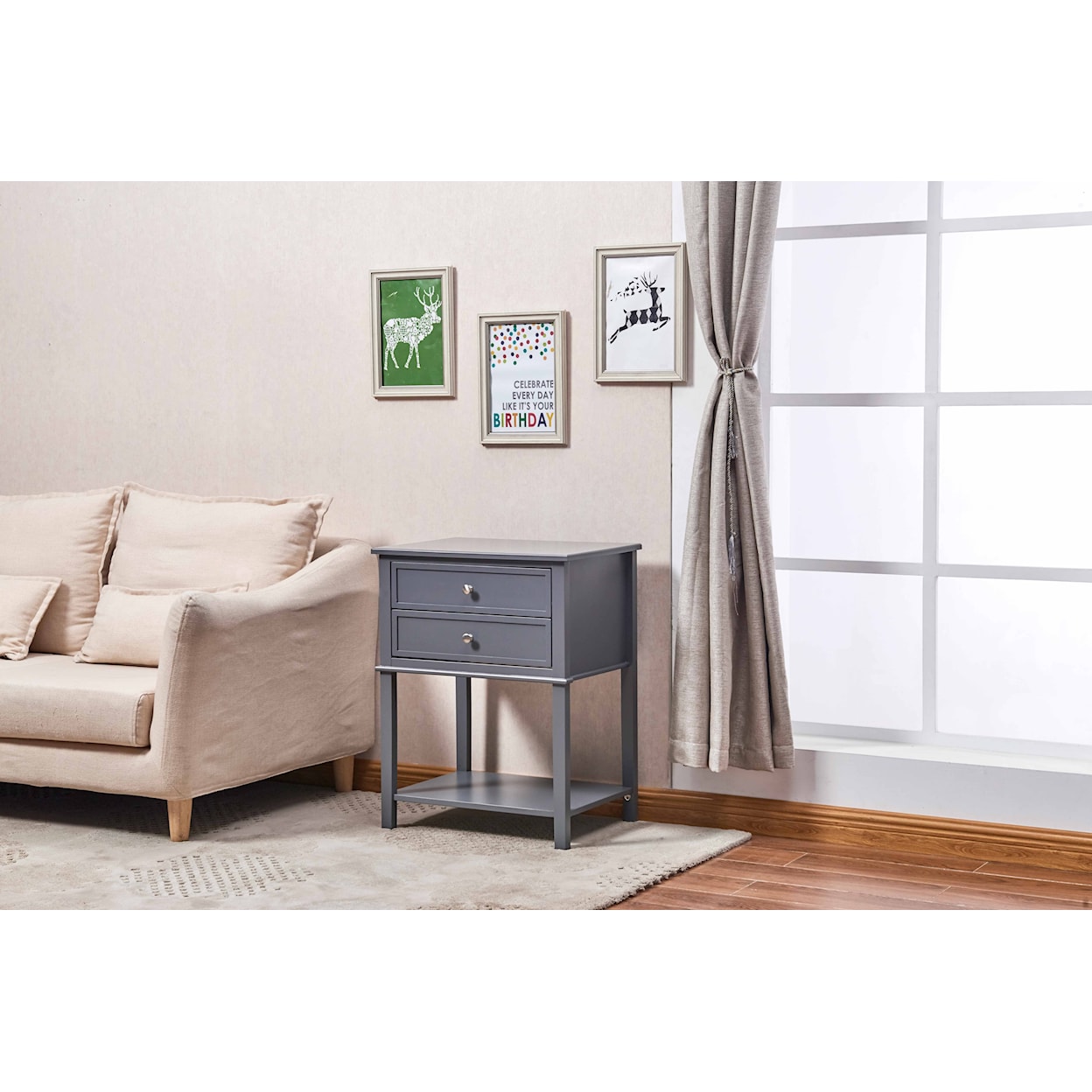 Milton Greens Stars Side Table GREY SIDE TABLE WITH 2 DRAWERS & | BOTTOM SH