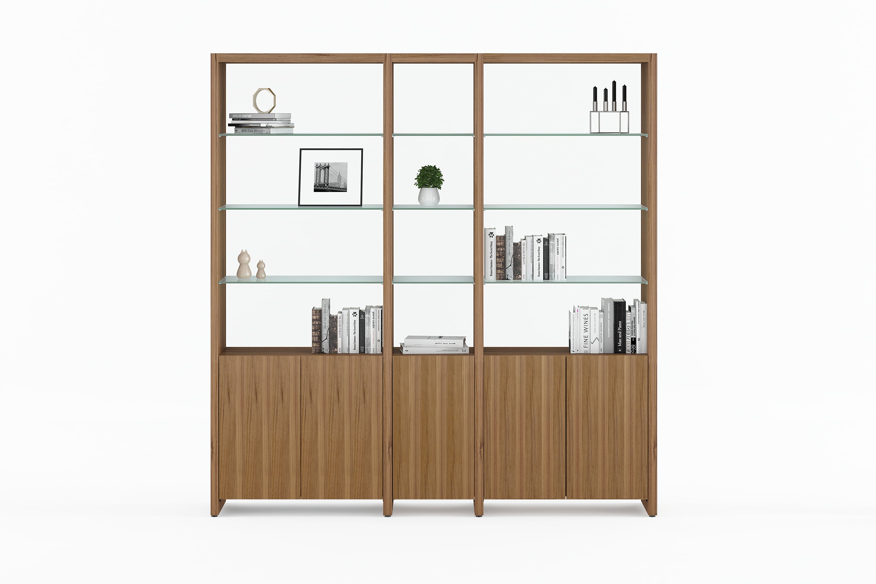 Contemporary 3-Shelf System with Glass Shelves
