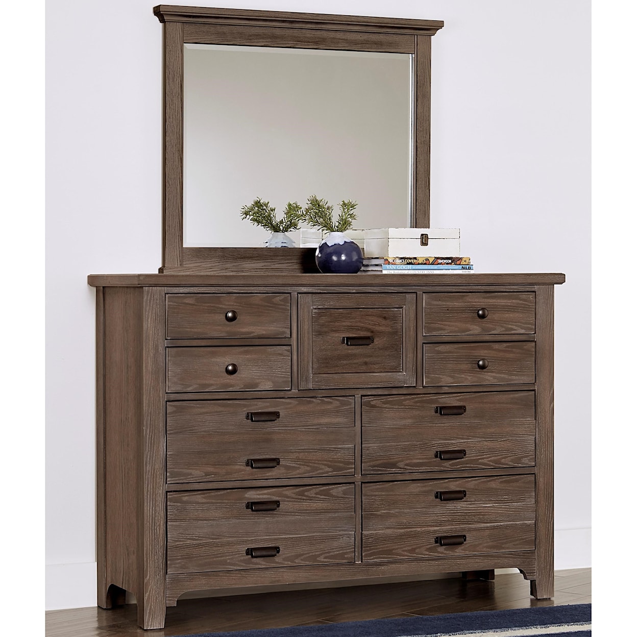Laurel Mercantile Co. Bungalow 9-Drawer Dresser and Landscape Mirror Set