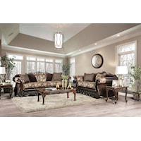 Traditional Sofa and Loveseat Set with Wood Trim 