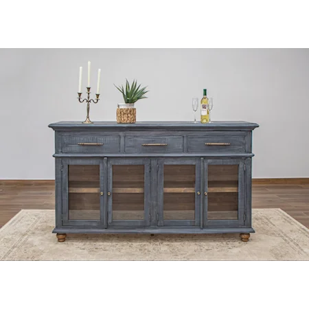 Rustic 4-Door Console with Distressed Finish