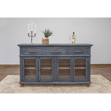 Rustic 4-Door Console with Distressed Finish