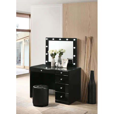 Vanity Desk and Stool Set - Black