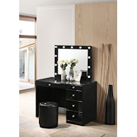 Glam Vanity Desk and Stool Set - Black