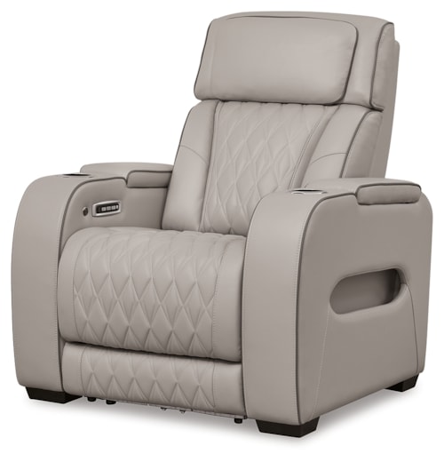 Leather Match Power Recliner with Adj Headrest
