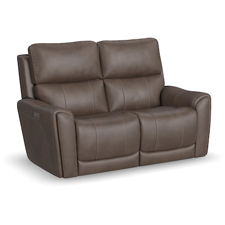 Transitional Power Reclining Loveseat with Power Headrest and Lumbar