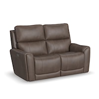 Transitional Power Reclining Loveseat with Power Headrest and Lumbar