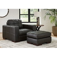 Leather Match Oversized Chair and Ottoman