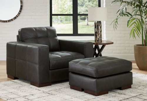 Leather Match Oversized Chair and Ottoman
