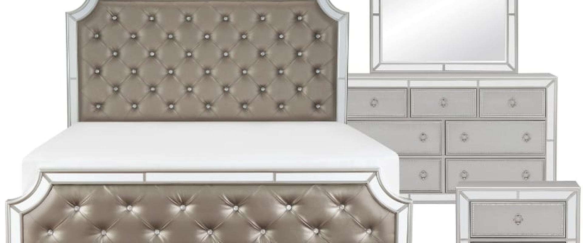 Glam 4-Piece Queen Bedroom Set with Crystal Button Tufted Upholstery Bed