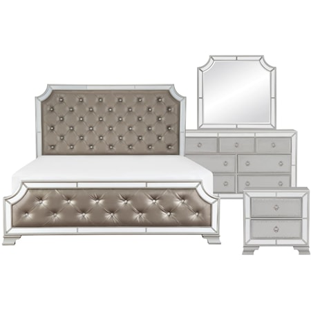 Glam 4-Piece Queen Bedroom Set with Crystal Button Tufted Upholstery Bed
