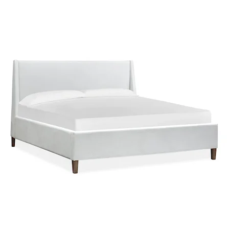 Mid-Century Modern Queen White Upholstered Island Bed