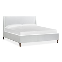 Mid-Century Modern King White Upholstered Island Bed