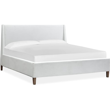 Mid-Century Modern Queen White Upholstered Island Bed