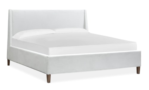Mid-Century Modern King White Upholstered Island Bed