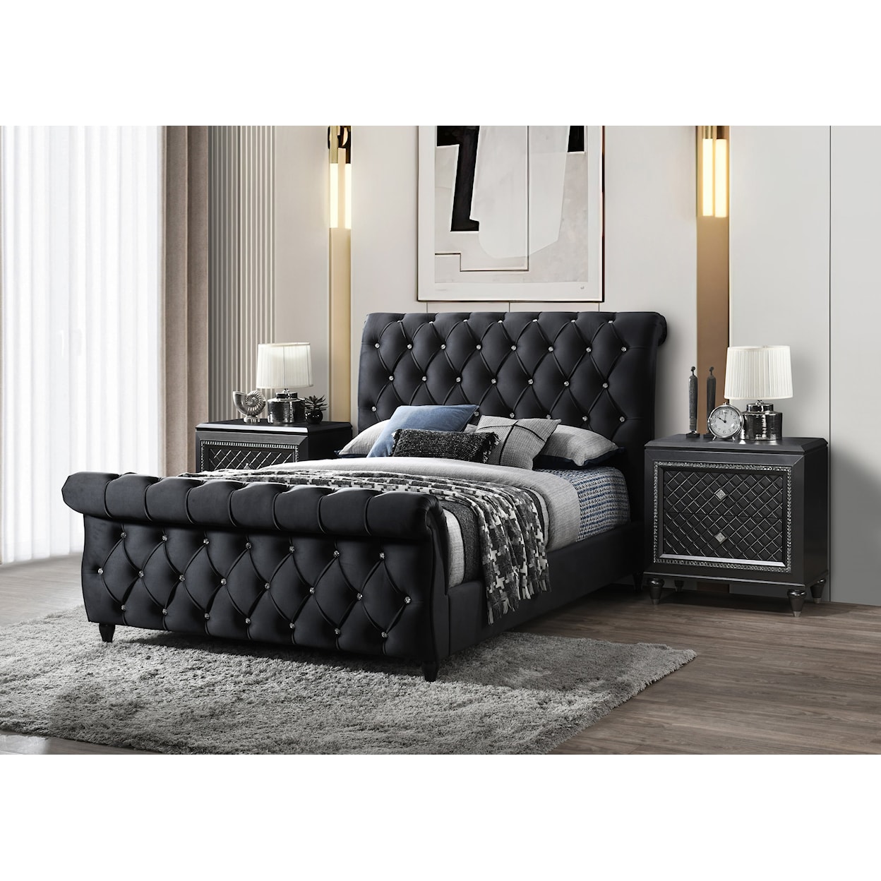 Crown Mark Kyrie Queen Upholstered Sleigh Bed