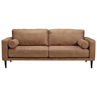 Mid-Century Modern Brown Faux Leather Sofa