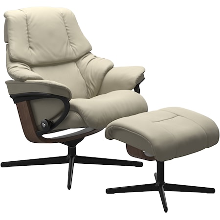 Contemporary Reno Medium Recliner and Ottoman with Cross Base