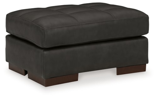 Contemporary Leather Match Ottoman with Buttonless Tufted Top