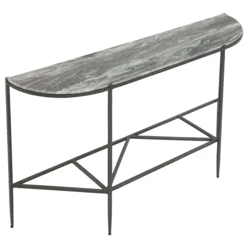 Contemporary Semi-Oval Console Table with Marble Top