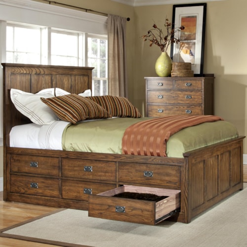 Mission Queen Panel Bed with 9 Underbed Storage Drawers