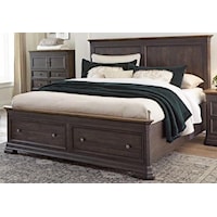 Traditional California King Low Profile Bed with Footboard Storage
