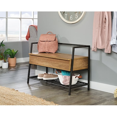 Industrial Entryway Bench with Flip-Up Seat