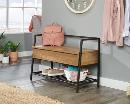 Industrial Entryway Bench with Flip-Up Seat