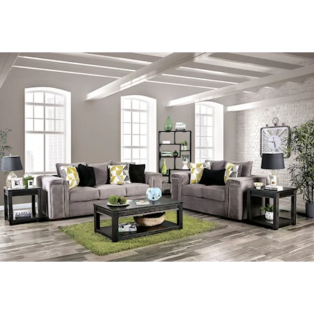 Transitional Sofa and Loveseat Set with Large Track Arms
