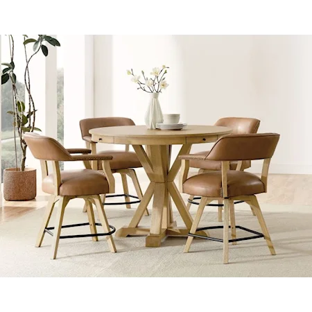 Transitional 6-Piece Counter Height Game Table Dining Set - Natural Finish