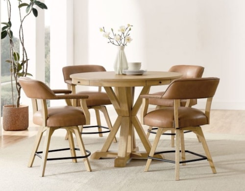 Transitional 6-Piece Counter Height Game Table Dining Set - Natural Finish