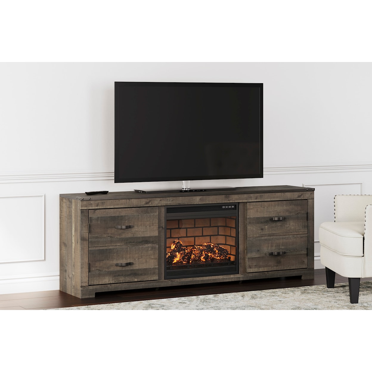 Ashley Signature Design Trinell TV Stand with Electric Fireplace