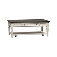 Cottage Rectangular Cocktail Table with Drawer and Lower Shelf