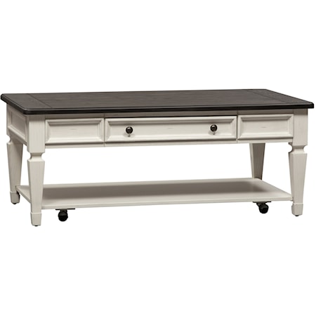 Cottage Rectangular Cocktail Table with Drawer and Lower Shelf