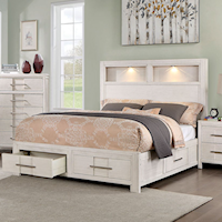 Transitional California King Storage Bed with Built-in Lighting