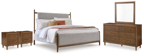 Queen Upholstered Bed, Dresser, Mirror And 2 Nightstands