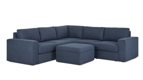 Flex 5-Seat Sectional Sofa with Wide Arm and Storage Ottoman - Denim